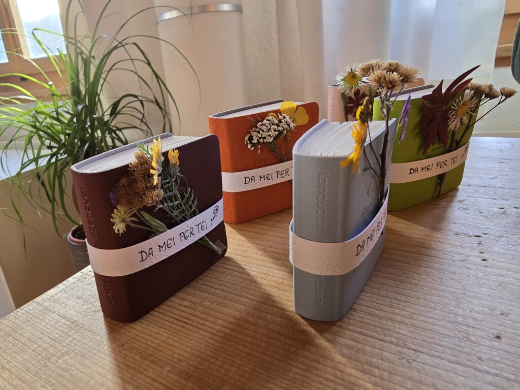 Ils cudischets fini siara l'autura cun in pindel alv ed in matg da fluras seccas.