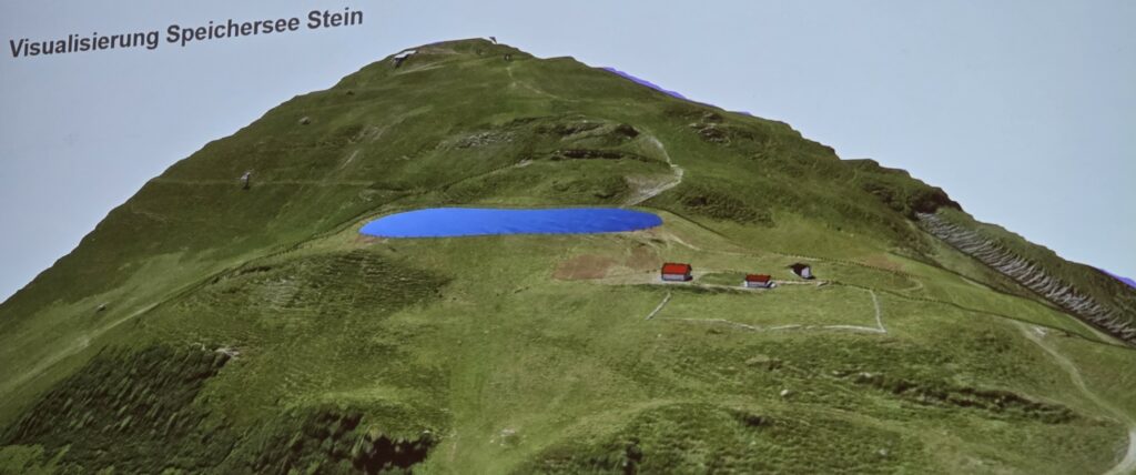 Ina visualisaziun dil lag d'accumulaziun sill'Alp Stein.